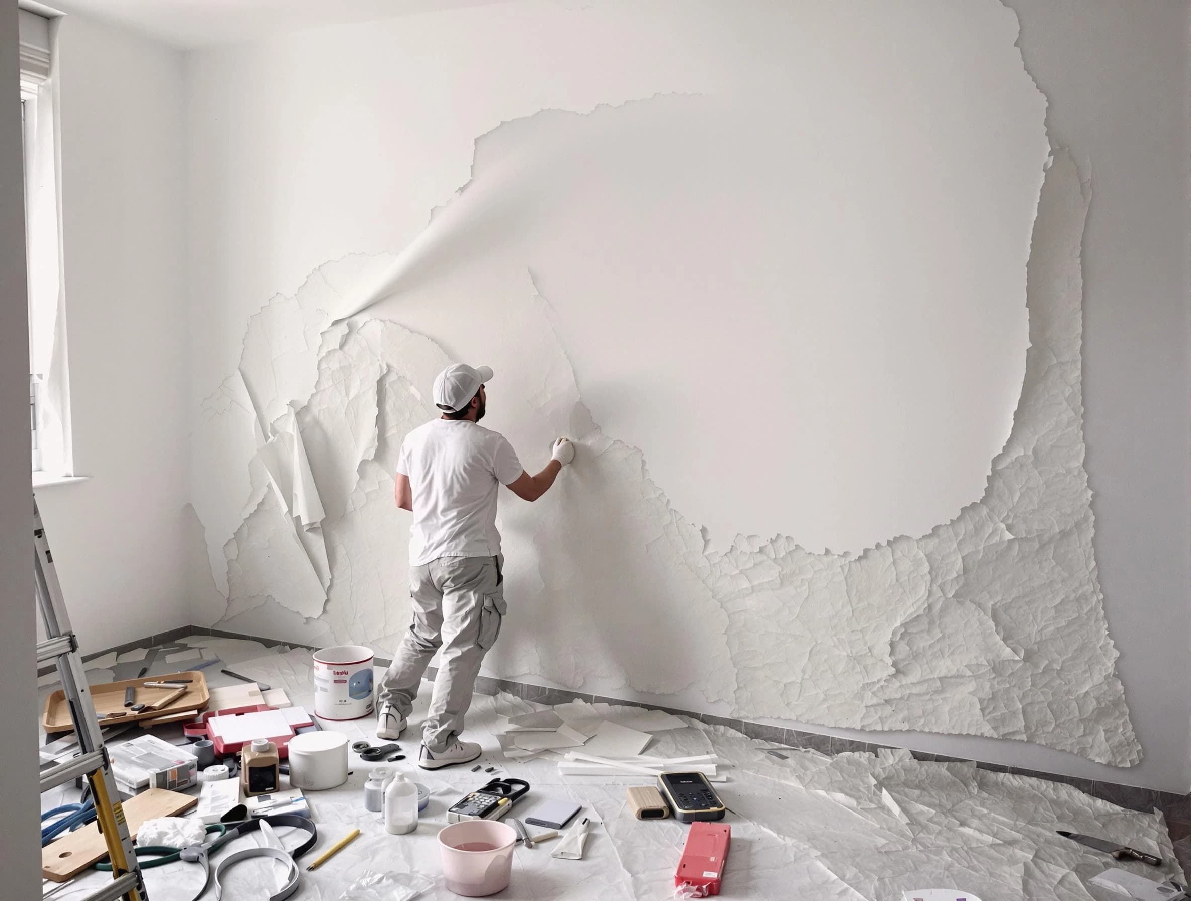 Removing old wallpaper to reveal clean walls by New Franklin House Painters in New Franklin